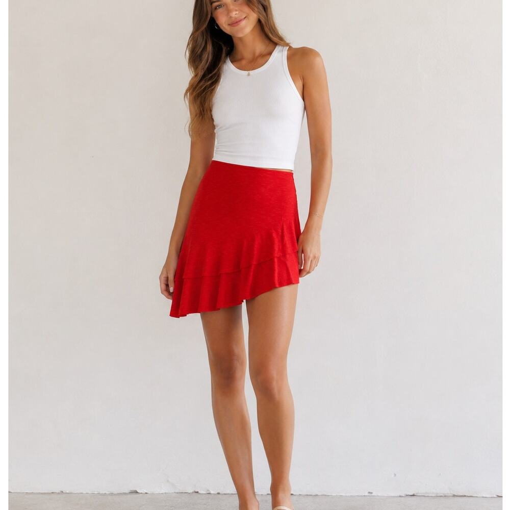 Toad & Co Red Tiered Asymmetrical Hem Skirt Womens S Gorpcore Athletic Stretch